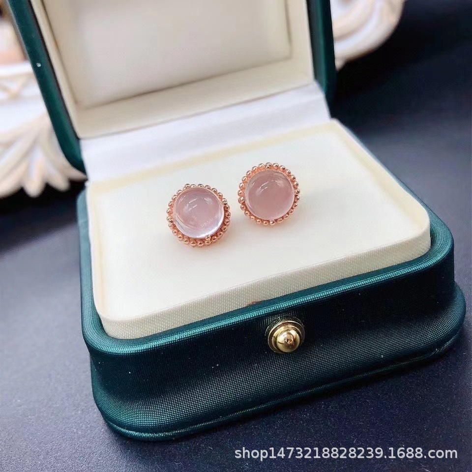 925银镶嵌天然粉晶耳环耳钉高级感饰品手链项链批发一件代发