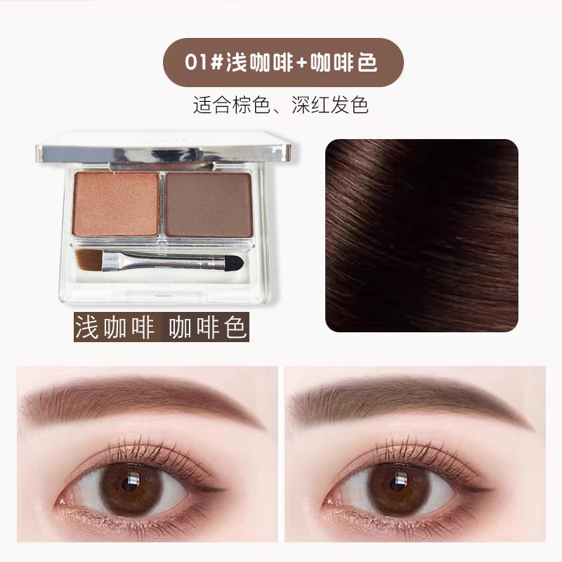 Sty-Plastic Powder de cejas de dos colores con cepillo impermeable duradero sin decoloración sin desvanecimiento lápiz de cejas para principiantes maquillaje de color