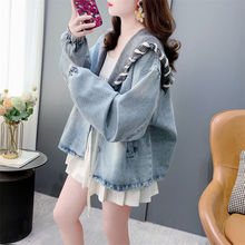 设计感针织领拼接牛仔外套女春季2025年新款休闲洋气百搭夹克上衣