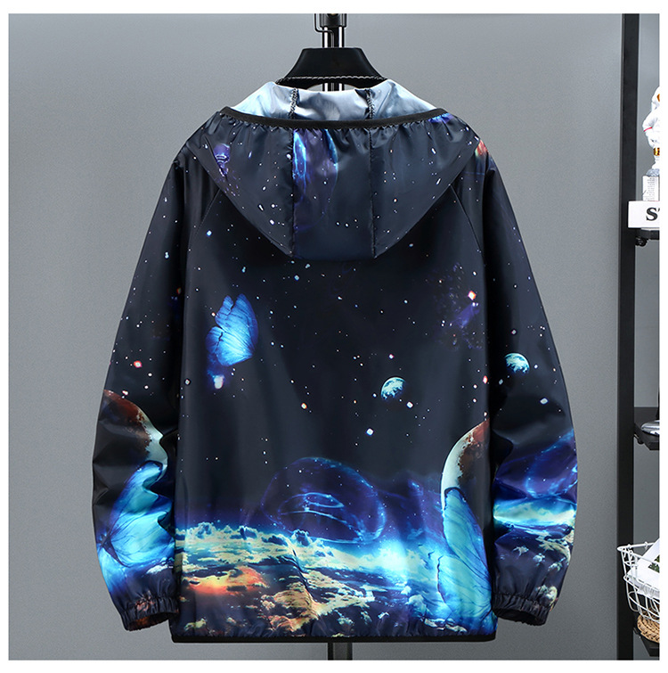 Summer new 2024 trend thin breathable sunscreen clothes for men gradual starry sky plus size skin coat