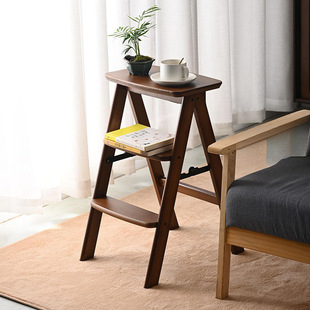 Wooden Folding Ladder Stool Thickened Three-Step Kitchen Multi-Functional Household Indoor Stool Dual-Purpose Portable Ladder