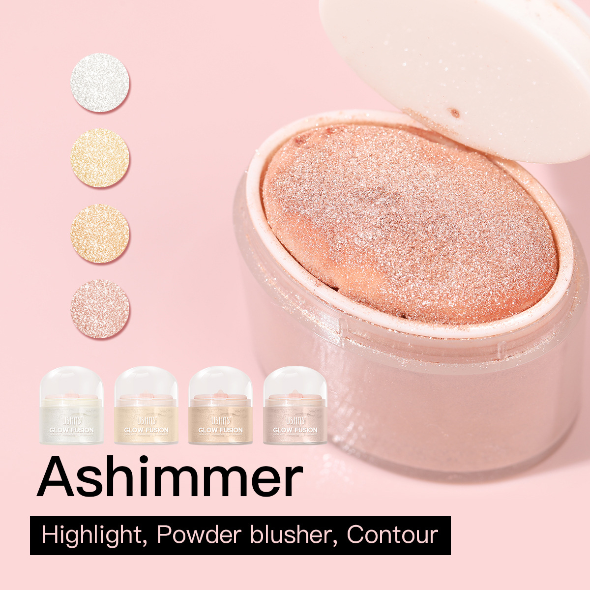 USHAS Europa y los Estados Unidos transfronterizos spot polvo de polvo de alto brillo polvo de brillo estereoscópico natural impermeable cuerpo brillante color de piel UF085