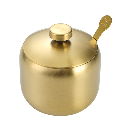 Korean 304 stainless steel seasoning bottle kitchen chili soy sauce jar salt jar with spoon seasoning box creative golden jar
