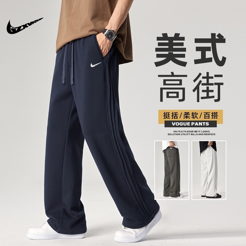 American-Style Straight-Leg Casual Pants, New Spring and Autumn Trendy Side-Striped Sweatpants, Loose Fit, Versatile and Comfortable Long Pants for Young People