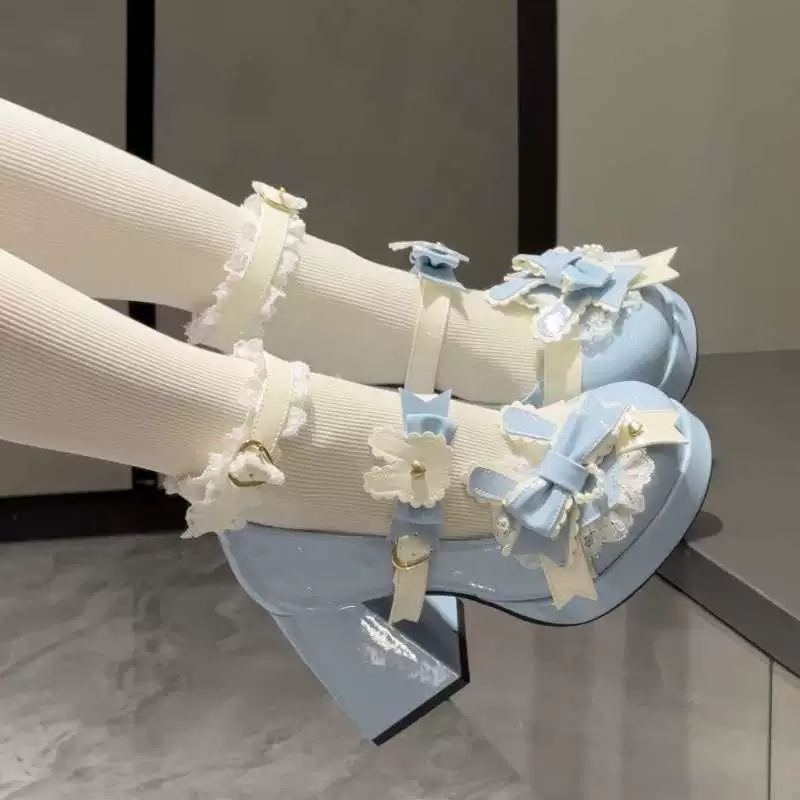 Милые кроличьи водонепроницаемые туфли на высоком каблуке в японском стиле, милые туфли Лолиты с круглым носком и милым бантом, Лолита распродана