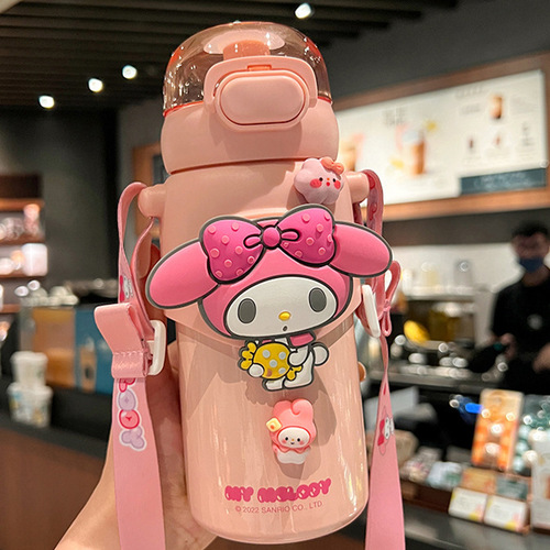 Sanrio Cute and Super Cute Straw Thermos Cup for Girls, High-Looking Internet Celebrity Jade Gui Dog Direct Drinking Cup, Crossbody Portable