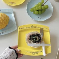 Korean Instagram-style dessert plate, retro French-style square plate, ceramic breakfast plate, bread plate, flat plate, cake plate, high-end sense