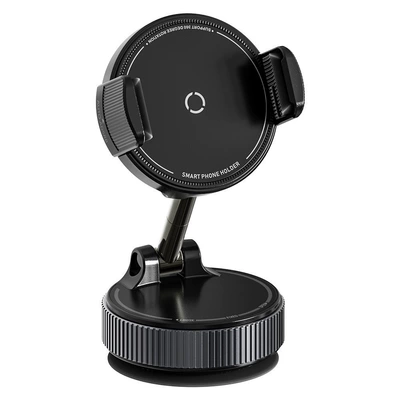 Cross-border car phone holder, magnetic suction, vacuum, MagSafe compatible, rotatable, foldable, suction cup, center console car mount (Car phone holder) - black-clip-style-leather-texture-magnetic-attachment-no-need-for-magnetic-sheets