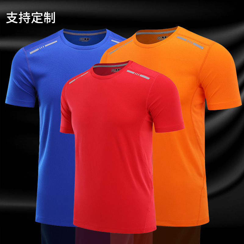 Customized Men's Outdoor Gym Sports Quick-Drying Round Neck Short-Sleeved Logo T-Shirt Advertising Shirt Activity Clothing Wholesale