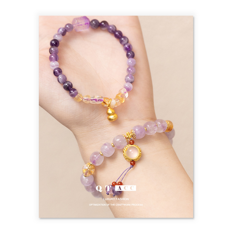 Pulseras de cuentas naturales, lujo ligero de alto nivel de arena, ágata, pulseras de amatista de estilo chino para mujeres