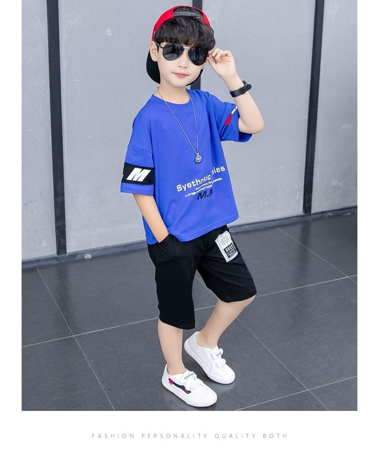 Estate S 2023 Nuovi vestiti per ragazzi T-shirt in cotone a maniche corte Top per bambini Due pezzi per bambini medi e grandi_voghion.com