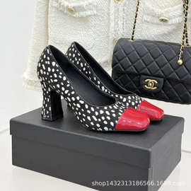 2026春季新款设计感小方头通勤百搭工作鞋粗高跟气质浅口女单鞋