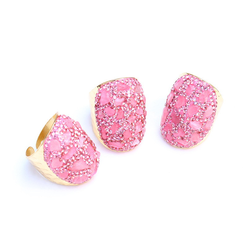 Geometric Pattern Women'S Gender Irregular, Inlay Design Elegant Lady Geometric Copper Irregular Inlay Natural Stone Open Ring