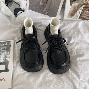 British Style Small Leather Shoes for Women 2025 Student Chunky Retro Lace-Up Platform Height-Increasing Jk Women's Shoes Japanese Retro