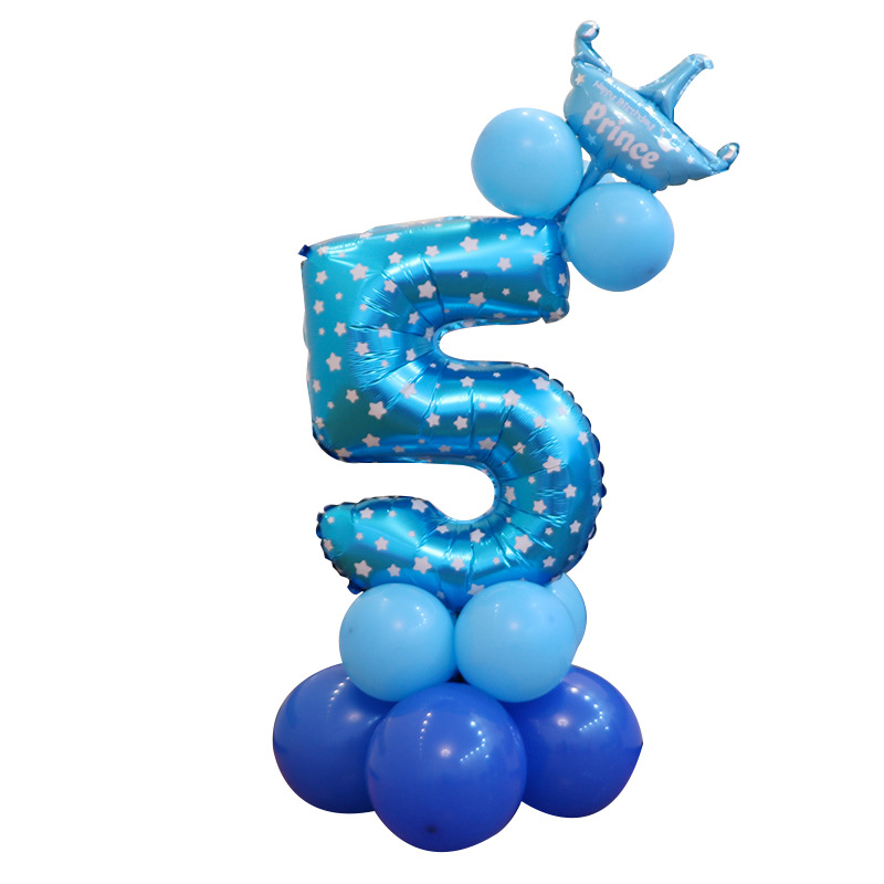 0-9 cumpleaños digital globo columna bebé un mes de edad diseño carretera globo fiesta decoración corona película de aluminio