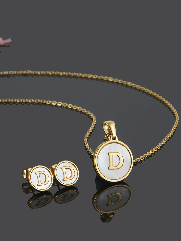 Simple Style Round Letter Stainless Steel Gold Plated Shell Earrings Necklace 3 Piece Set display picture 3