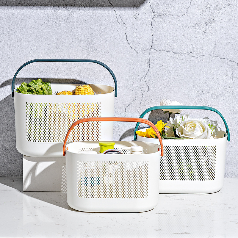 Bathroom Hand Basket Double-handle Bath Storage Basket Plastic Hollow Mesh Small Bath Basket Children's Hand Washing Basket