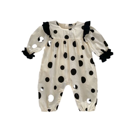 INS Spring New Baby Onesie Korean Style Girls' Baby Polka Dot Long Sleeve Pajama Suit Outwear Thin Climbing Suit