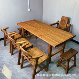 新中式老榆木大板桌家用餐桌吧台工作台办公学习电脑桌实木长条桌