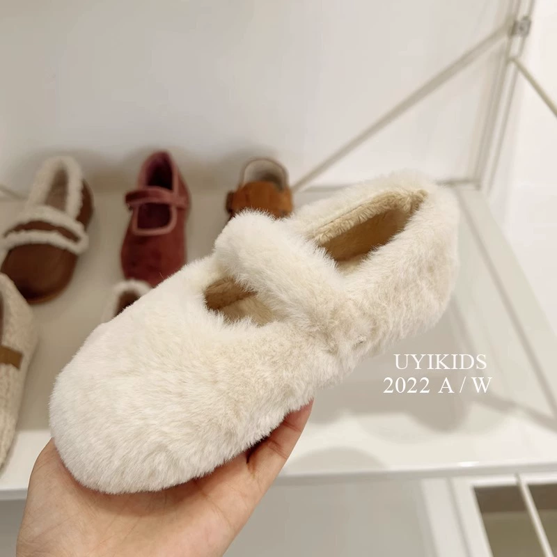 Южная Корея Dongdaemun плюшевые туфли на плоской подошве для девочек в том же стиле верхняя одежда в Корейском стиле детская хлопковая обувь в стиле Chanel Mary Jane на флисовой подкладке