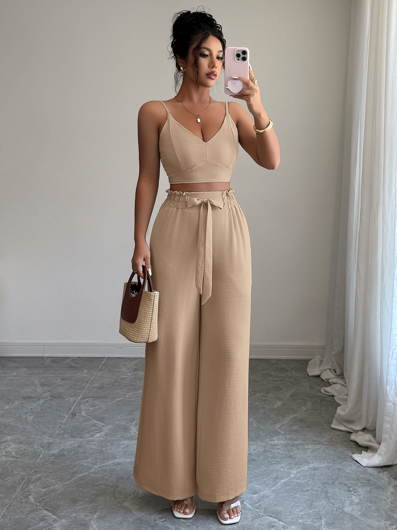 364g Weight Sleeveless Sleeve Length Polyester Fabric Type Pant Co-ord Set Sets Type 2 Pieces Set Quantity Casual, Daily Occasion Strap Neckline Slim, Loose Fit Type Solid Color Pattern Summer Season Women's Gender Casual, Sexy Style Casual Daily Women's Casual Sexy Solid Color Polyester Pant Co-ord Set Pants Sets 7