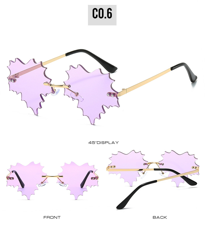 Frameless Sunglasses For Women Unique Hip Hop Maple Leaf Design_voghion.com