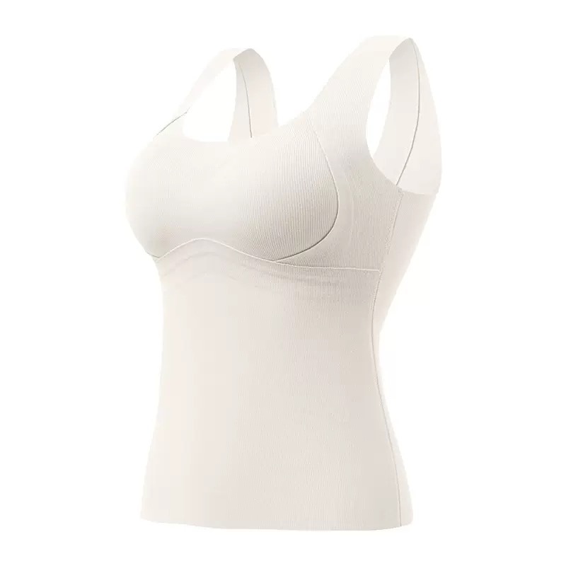 Cuello redondo simple, autocultivo, chaleco térmico, malla de seda fija en el interior de la taza integrada, sujetador gratuito, chaleco térmico, mujer fuera image 7
