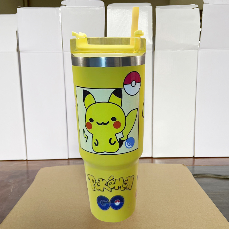 Taza de coche de acero inoxidable 304 explosiva transfronteriza Taza termo con patrón de dibujos animados Taza de hielo de coche linda portátil