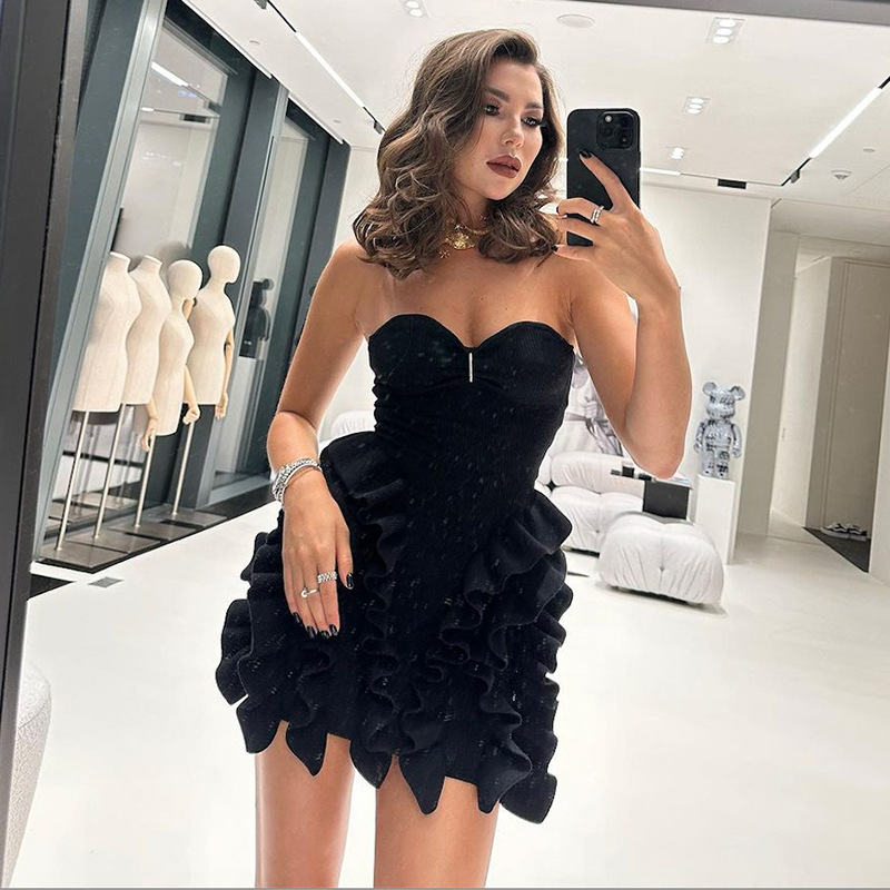 Women's Regular Dress Streetwear Strapless Lettuce Trim Sleeveless Solid Color Above Knee Daily display picture 3