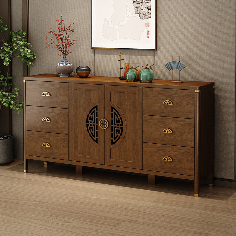 New Chinese Style Sideboard Wine Cabinet Solid Wood Frame Storage Cabinet Wall-Mounted Integrated Storage Cabinet Home Kitchen Cupboard Storage Cabinet