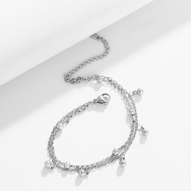 Xupar joyería europea y americana simple moda pulsera de doble capa aleación blanco redondo borla personalizada pulsera de estilo frío para las mujeres