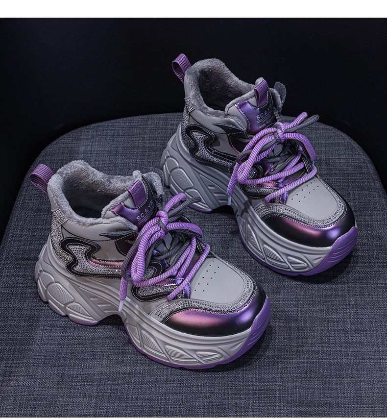 Giày sneaker nữ đế dày tăng chiều cao 9cm phong cách hot trend 2026 — Lớp lót đơn màu tím M2695, M2695- 1m màu cộng với nhung, Lớp lót đơn màu M 2695m, M2695-1 nâu cộng với nhung chi tiết 16