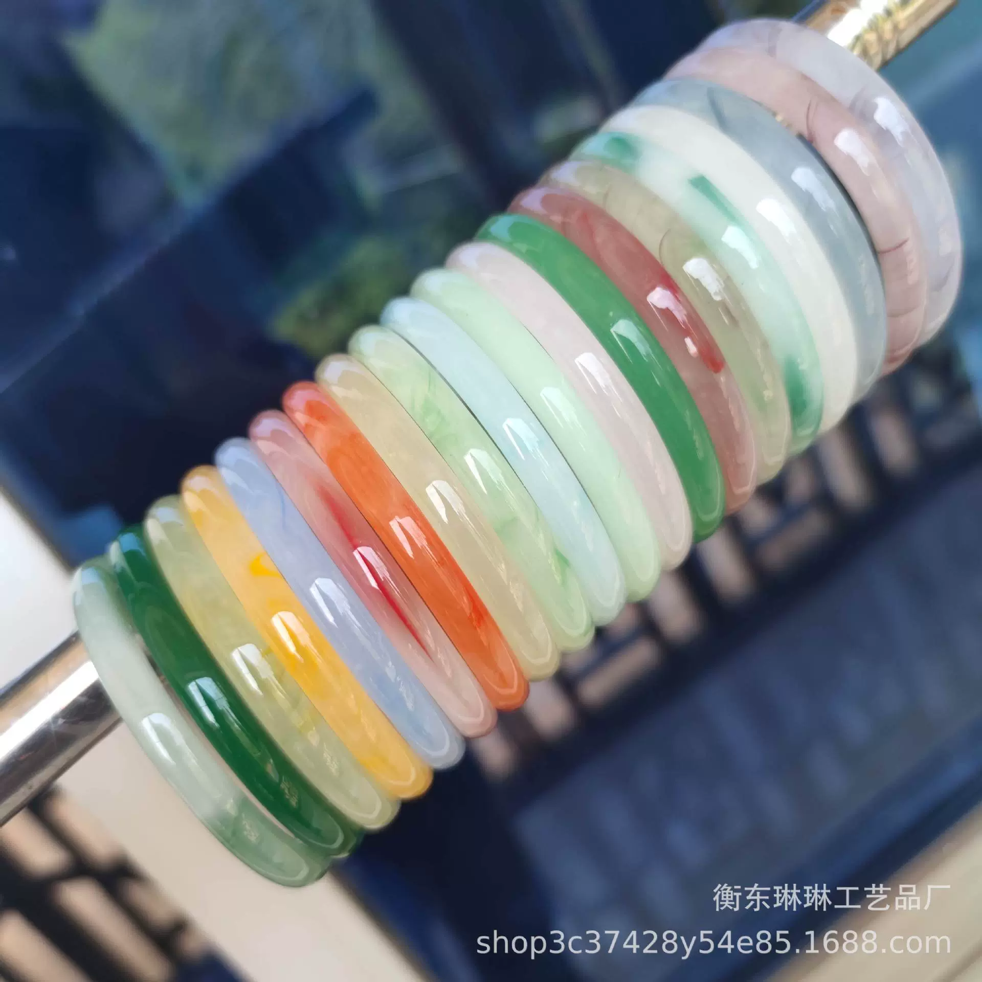 8mm加粗杆内径54毫米圆条叮当镯玻璃仿玉手镯飘花手环贵妃镯