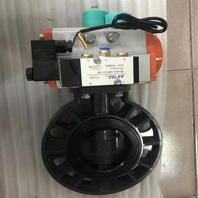 PVC气动蝶阀 工业级化工蝶阀 pvc灰色阀门UPVC管 耐酸碱耐腐蚀