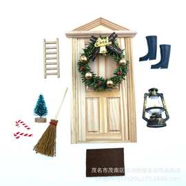 dollhouse配件【迷你屋门庭带门圣诞套装】仿真bjd娃娃屋场景模型