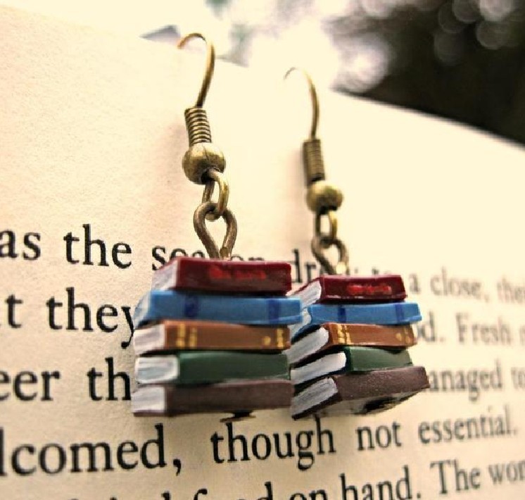 时尚饰品新款开学复古图书馆一堆书耳环 欧美多色书籍耳环饰品女