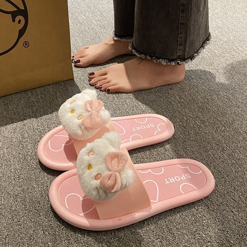 Cute Cartoon Kt Cat Outdoor Hello Kitty Slippers for Women, Thick-Soled, Comfortable, Non-Slip Indoor Bath Slippers