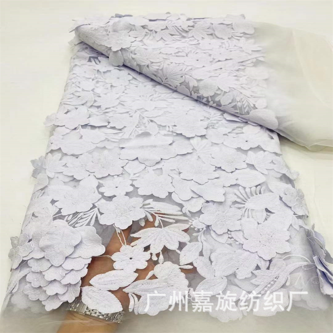 Tela de encaje bordado soluble en agua multicapa pesada, porcelana azul y blanca, vestido de estilo chino, apliques de cheongsam, tela bordada JX4090