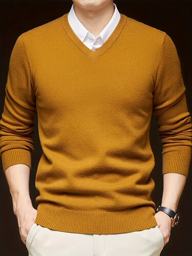 Long Sleeve Rayon Blend Men's V Neck Pullover Sweater