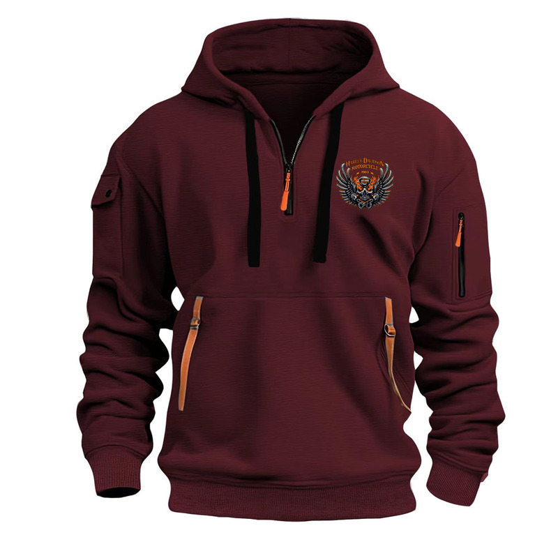 Single Logo [Wine Red] Men's Half-Zip Sweatshirt