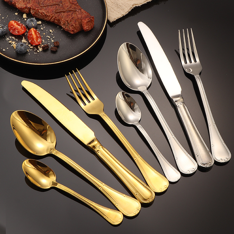 Cross-border 304 cuchillo y tenedor de acero inoxidable cucharas de cubierta de alta calidad hotel cuchillo y tenedor de filete de comida occidental set de 24 piezas de caja de regalo