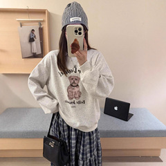 韩代手工串珠无辜小狗印花卫衣女秋季新款圆领宽松百搭休闲上衣