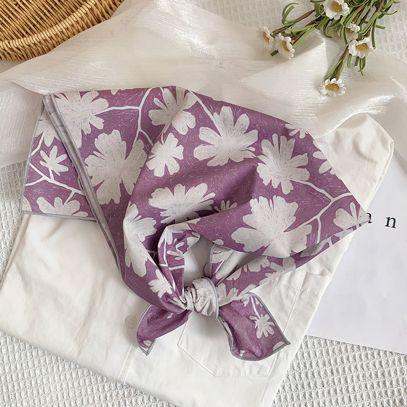 Bufanda de seda, bufanda cuadrada pequeña, nueva bufanda de seda literaria fresca, bufanda, bolso floral dulce, pañuelo en la cabeza, cinta para el cabello, serpentinas para el cabello
