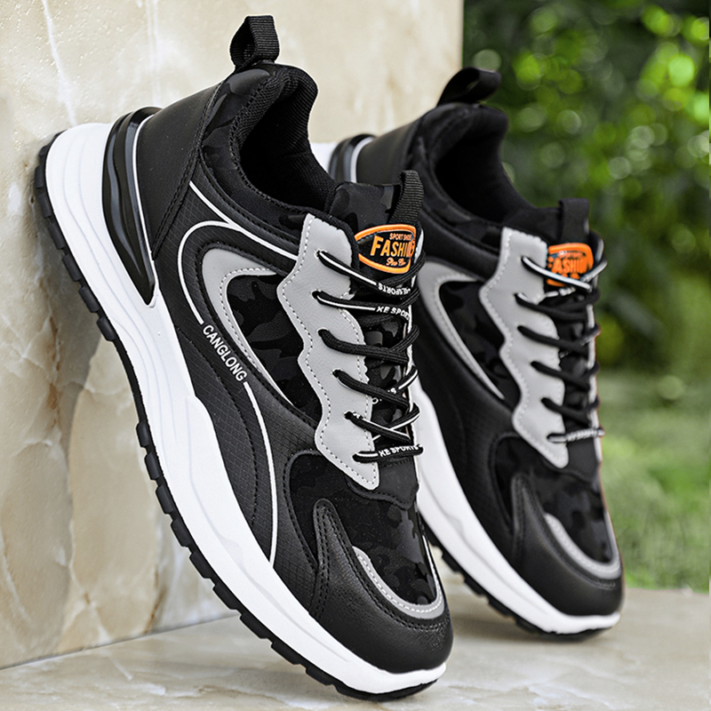 Zapatos Deportivos de Primavera para Hombre, Nuevos Zapatos Casuales de Cuero Impermeables Antideslizantes Negros para Hombre, Zapatos Deportivos para Correr para Hombre
