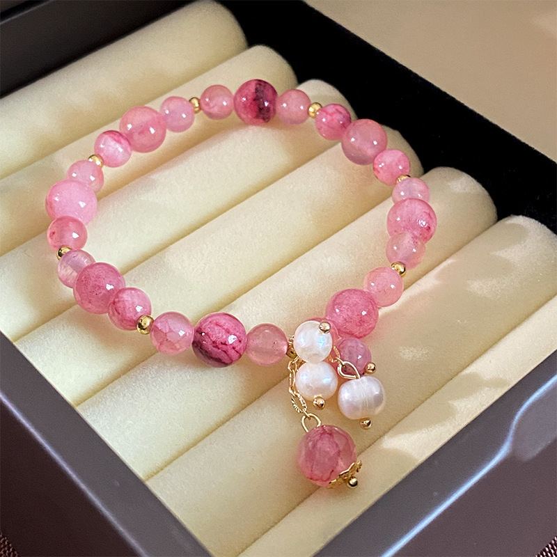 4 # pulsera de cristal rosa
