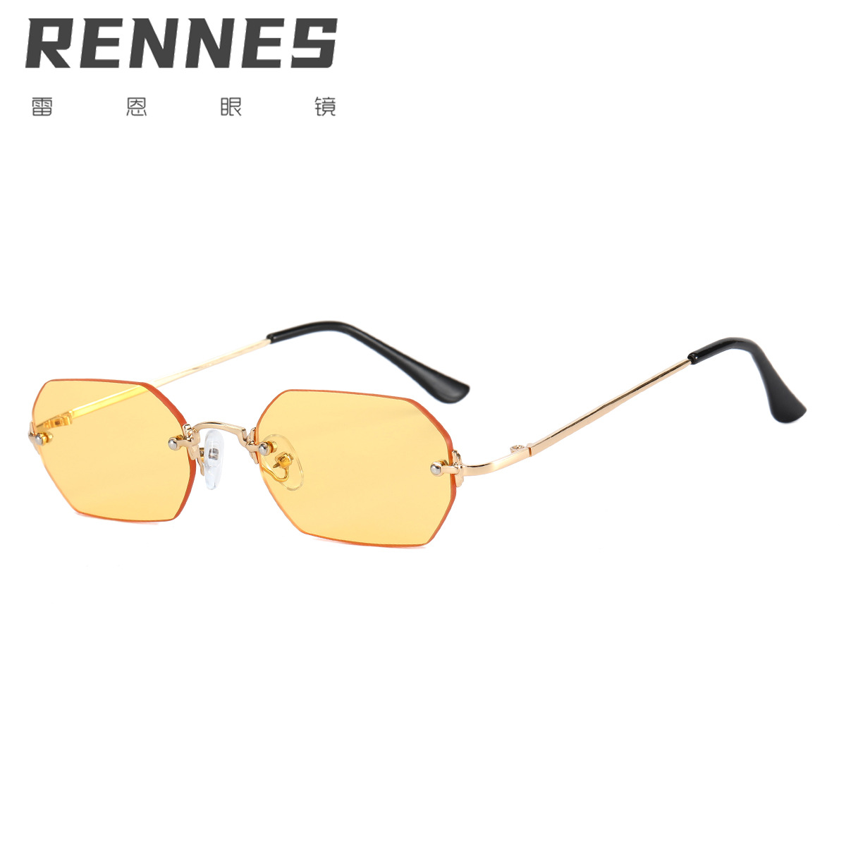 2021 Nuevas gafas de sol sin marco poligonal para hombres y mujeres gafas de sol de película de color ins Street shot gafas de sol 3510