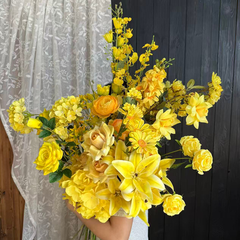 Yellow Wedding Artificial Flowers, Indoor Soft Decoration, Flower Arrangements, Outdoor Landscaping, Artificial Flowers, Window Decorations