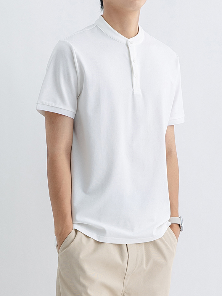 Camiseta de manga corta para hombre con cuello de Henry de gofro de gama alta para hombre