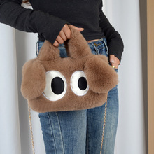 新款毛绒斜挎包大眼狗单肩小方包卡通高级感时尚链条包秋季款手提