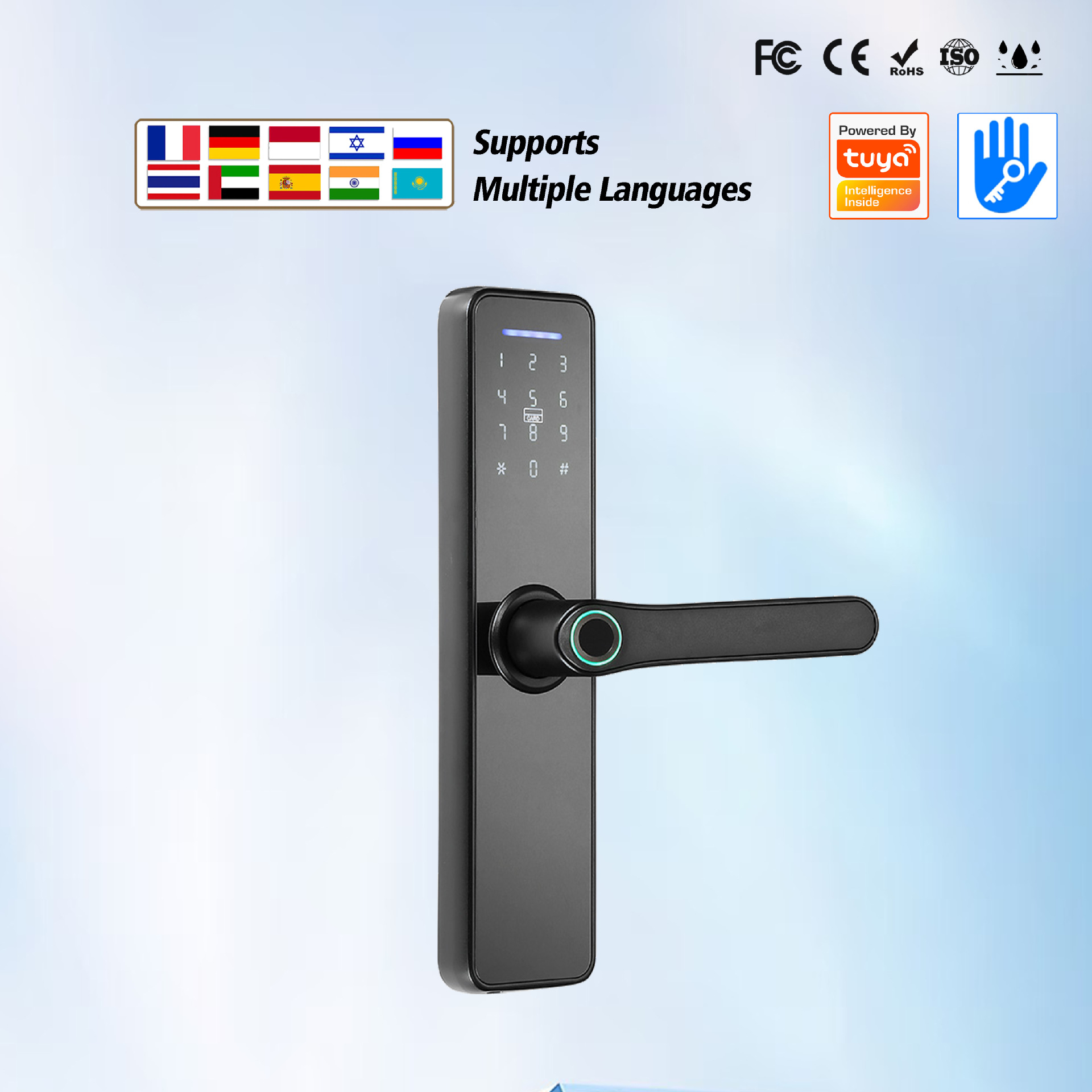 联动锁印尼语密码指纹锁锁防火门涂鸦蓝牙google刷卡锁智能门锁